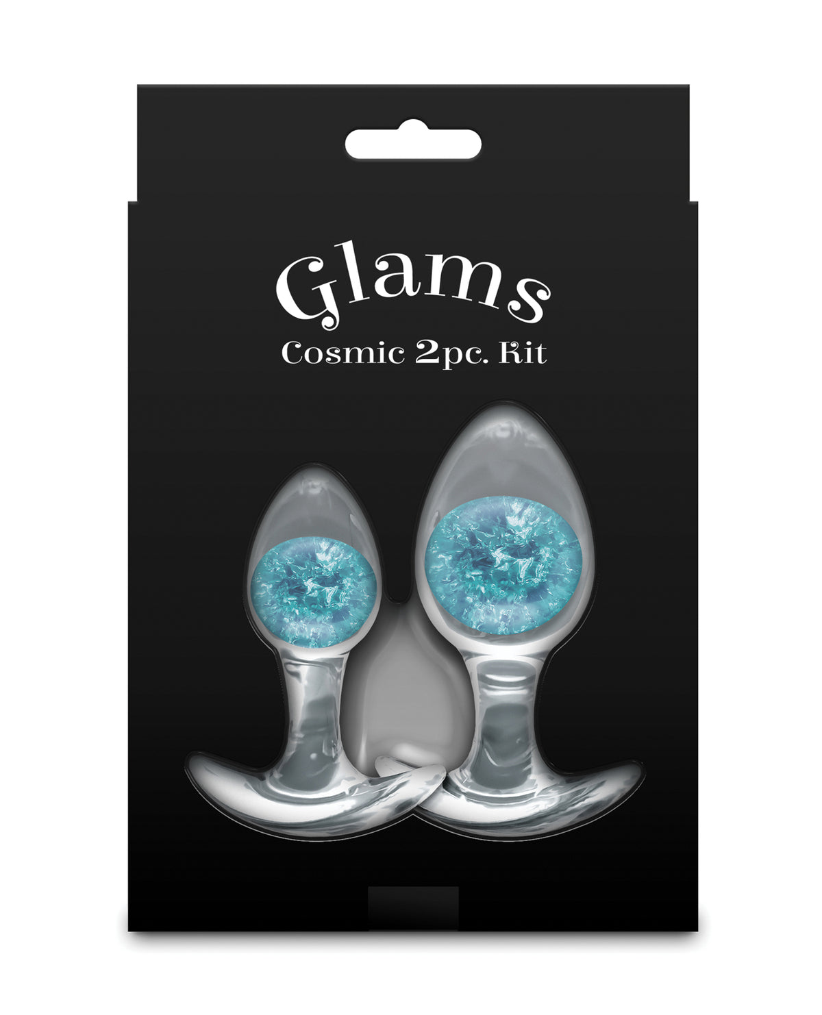 Cosmic Glams 2 Piece Silicone Butt Plug Set With Blue Glass Marble
