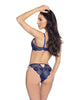 Charger l'image dans la visionneuse de la galerie, Ensemble de lingerie à armatures en dentelle brodée métallisée bleu marine Garden of Eden Xs
