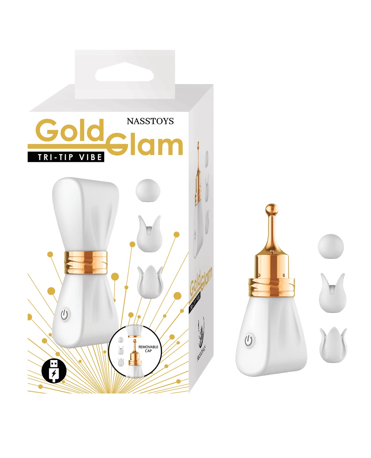 Nasstoys Gold Glam Tri Tip Vibe USB Rechargeable Massager White