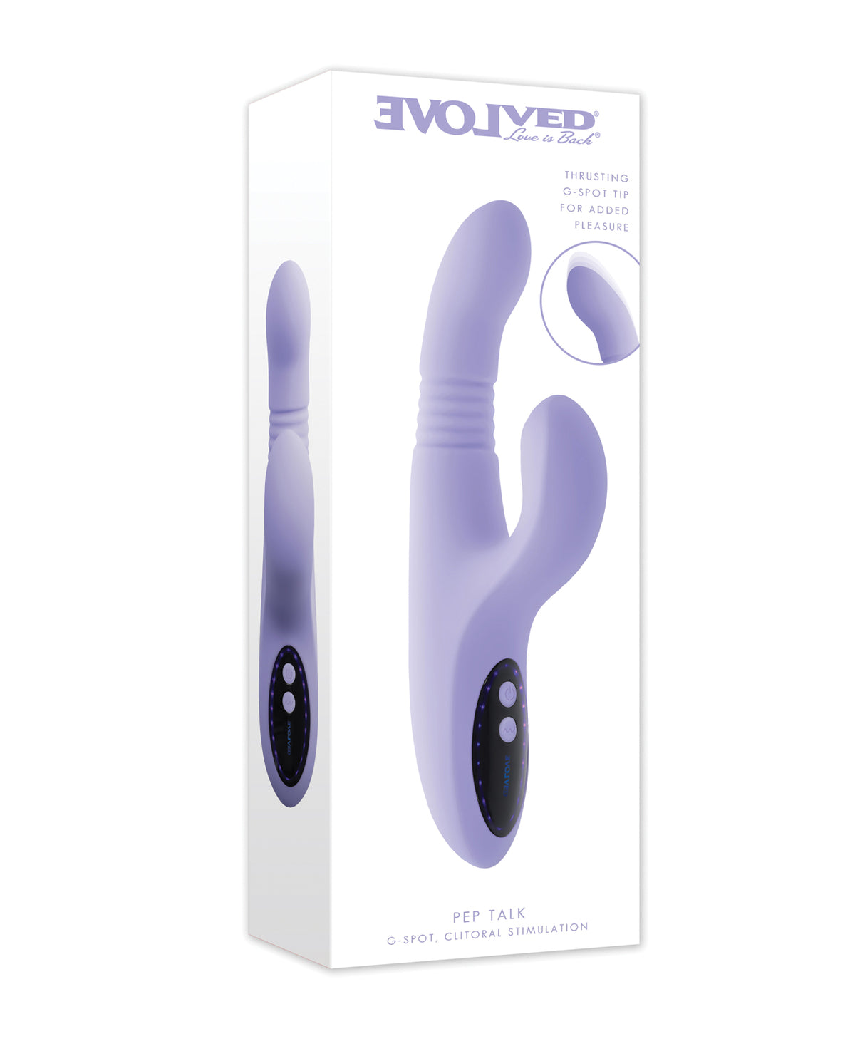 Vibrador de empuje morado Evolved Pep Talk con estimulador del clítoris