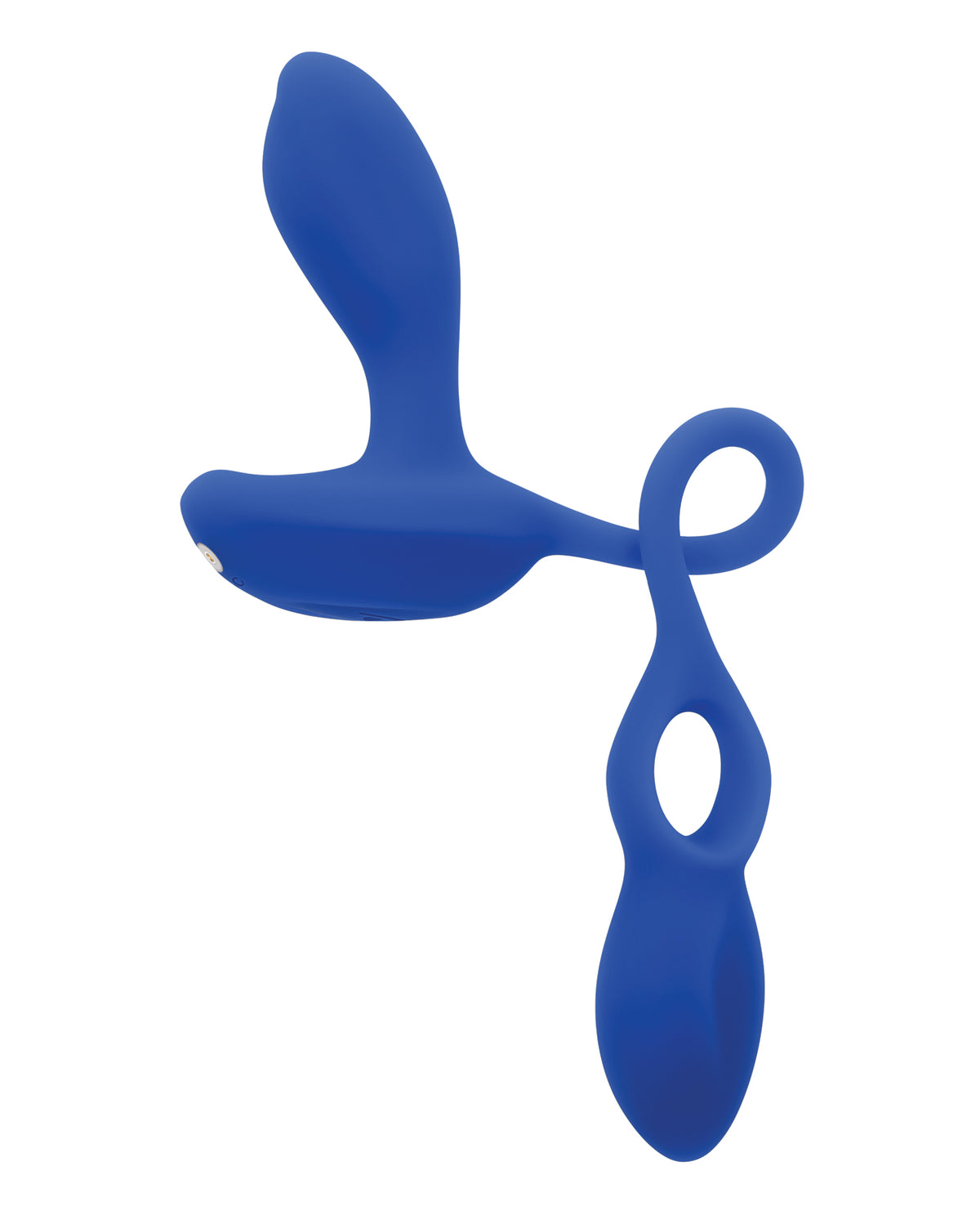 Brinquedo vibratório vestível de duas extremidades para uso na próstata e no clitóris, azul