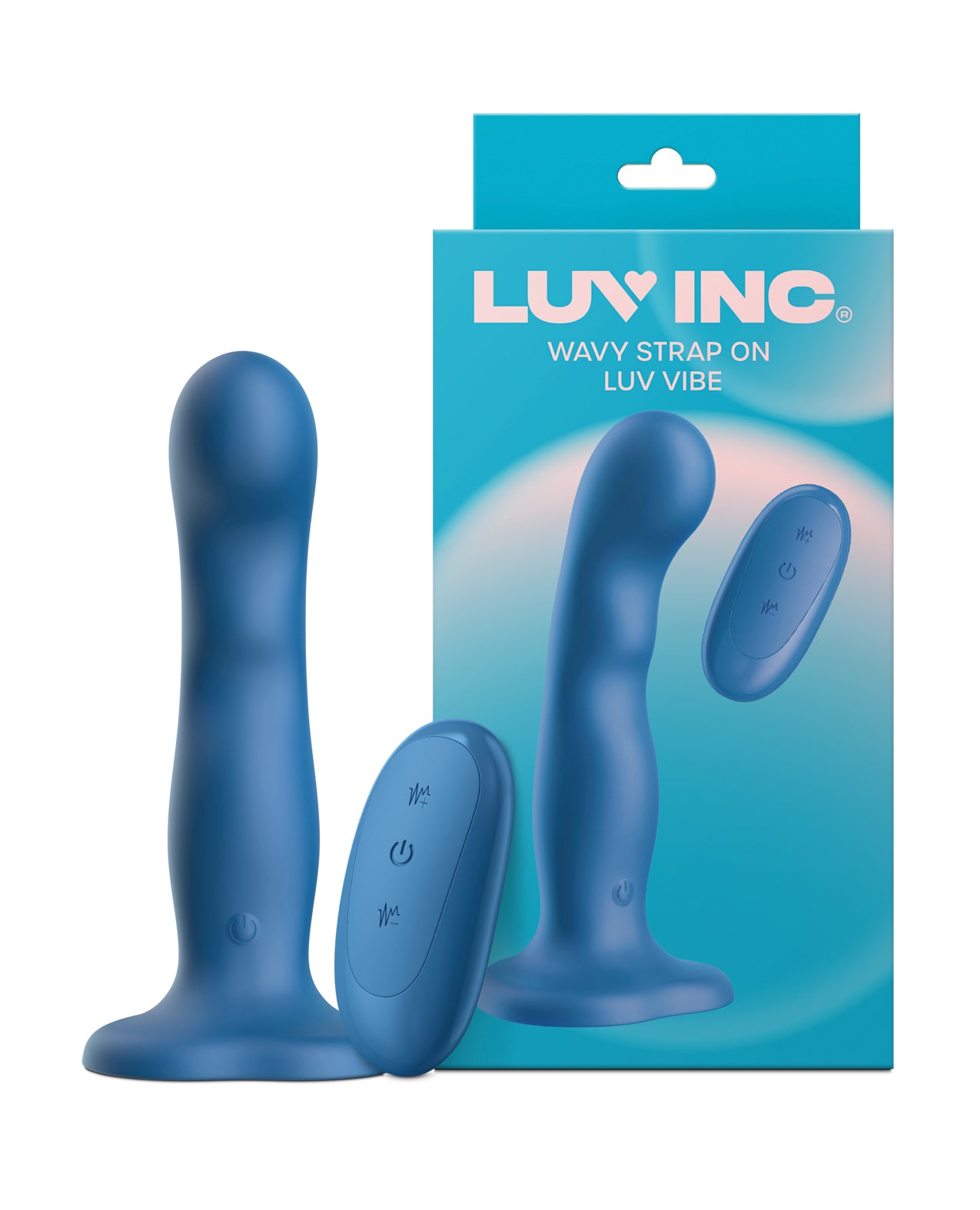 Arnés con dildo ondulado Luv y vibrador Luv azul, con base de succión y estimulación dual