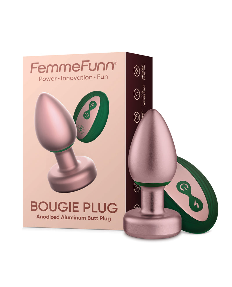 Load image into Gallery viewer, Bougie Plug Rose Gold Anodized Aluminum Vibrating Butt Plug Temperature Play
