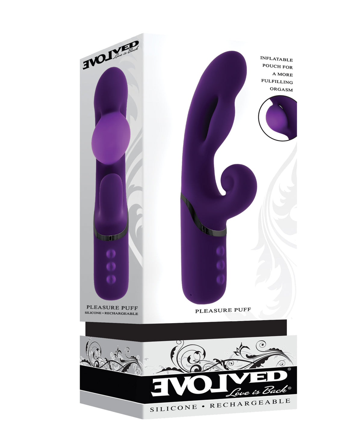 Vibrador tipo consolador de globo expansible Evolved Pleasure Puff, morado