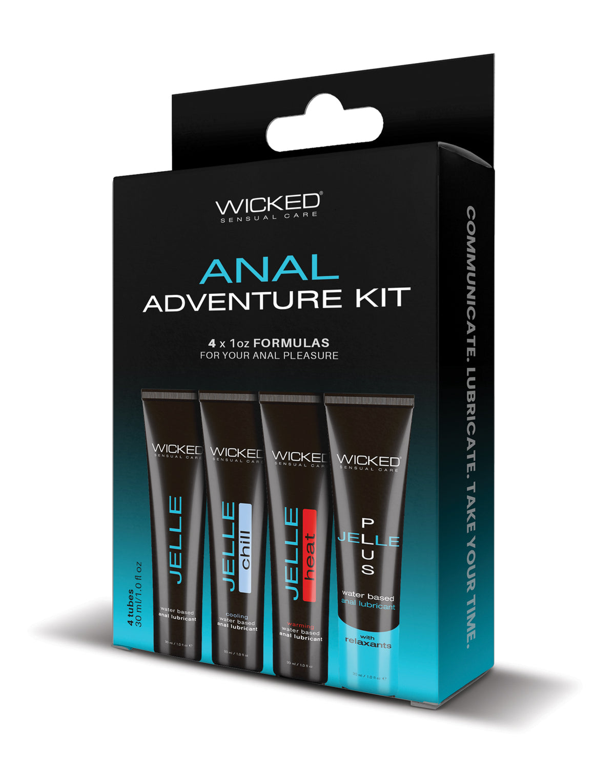 Set de regalo Wicked Sensual Care Anal Adventure Kit con cuatro botellas de una onza