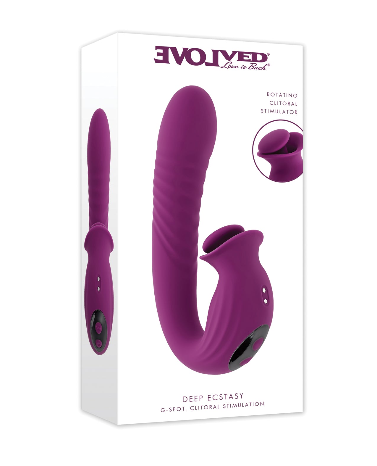 Evolved Deep Ecstasy Purple Ribbed Thrusting Vibrator And Clitoral Stimulator