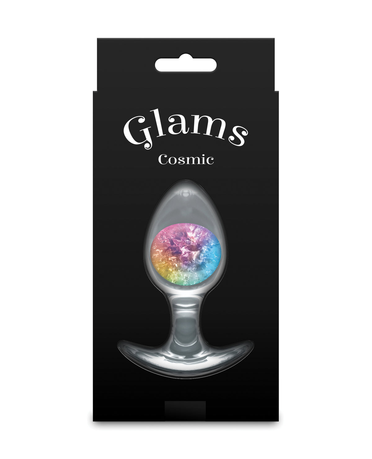 Plug anal mediano Cosmic Glams de silicona líquida, con canica de vidrio interna arcoíris