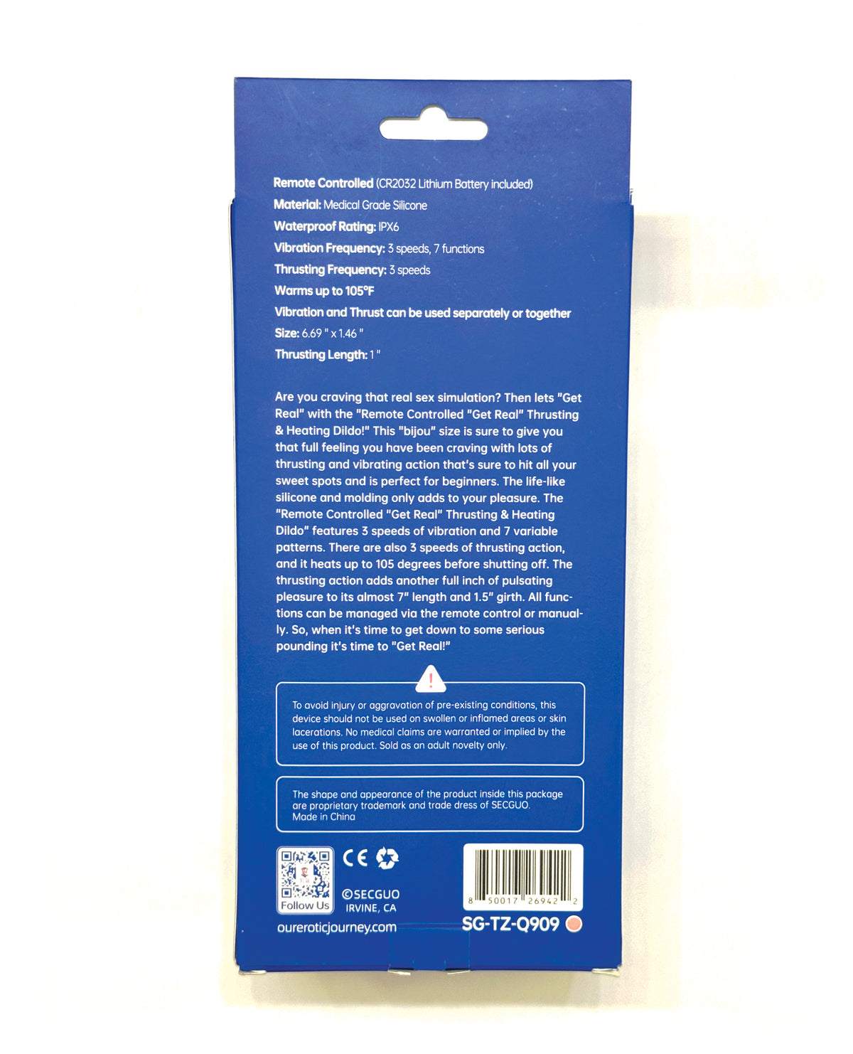Get Real verwarmde stotende dildo met afstandsbediening, siliconen speeltje van 8 inch
