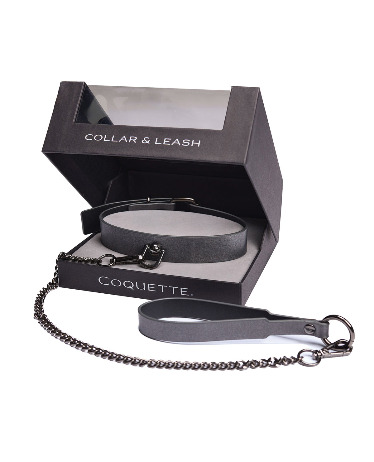 Pleasure Collection Gunmetal Glam Adjustable Collar Leash With Removable Chain