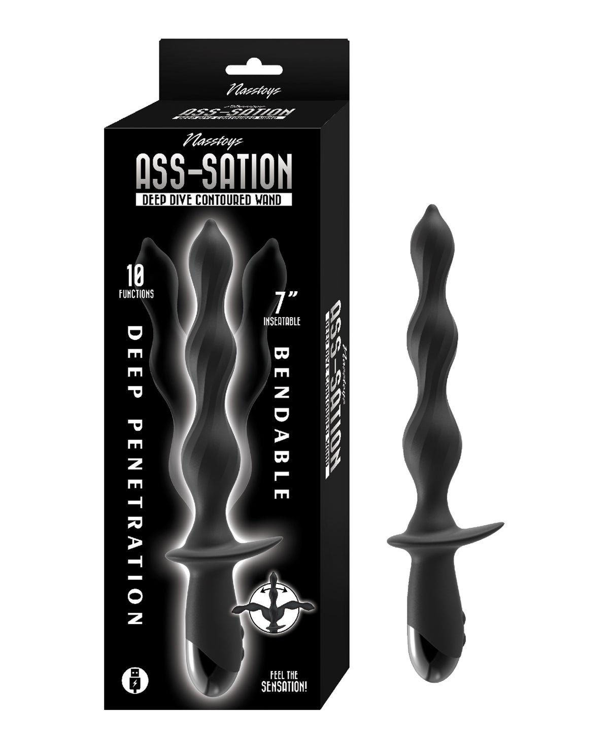 Nasstoys Ass Sation Deep Dive Contoured Flexible Wand Black
