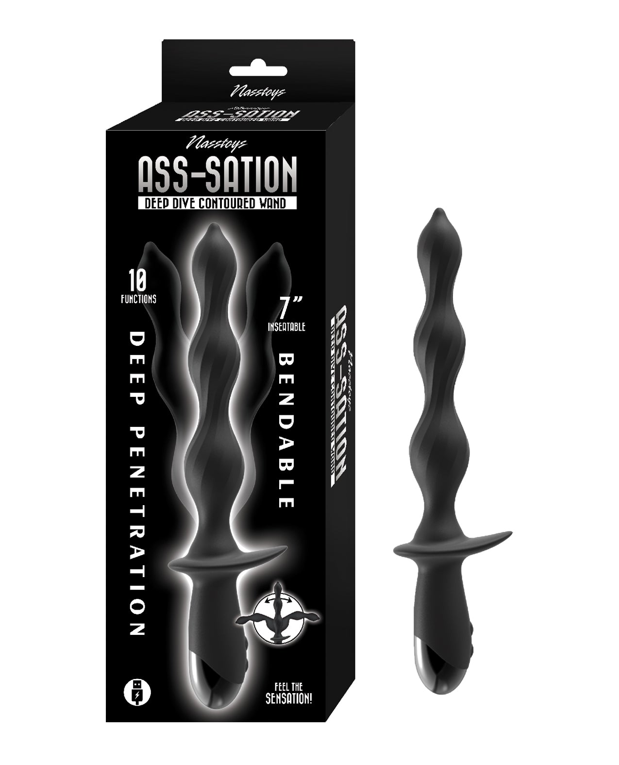Nasstoys Ass Sation Deep Dive Contoured Flexible Wand Black