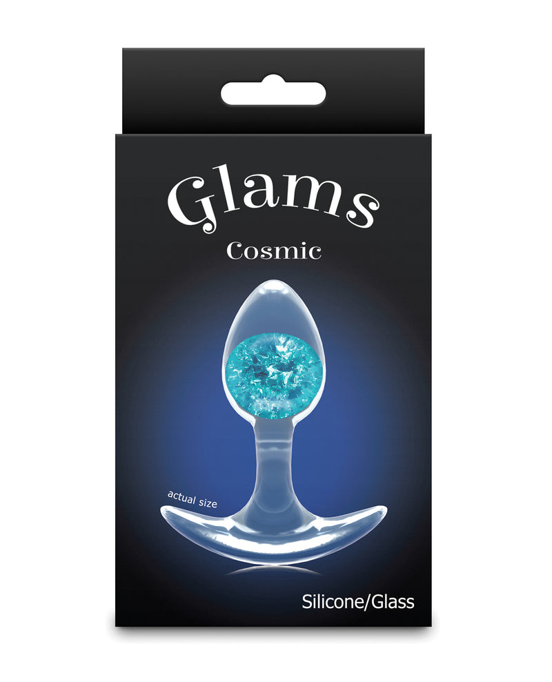 Cargue la imagen en el visor de la galería, Plug anal pequeño Cosmic Glams de silicona con canica de vidrio interna, azul Starlight
