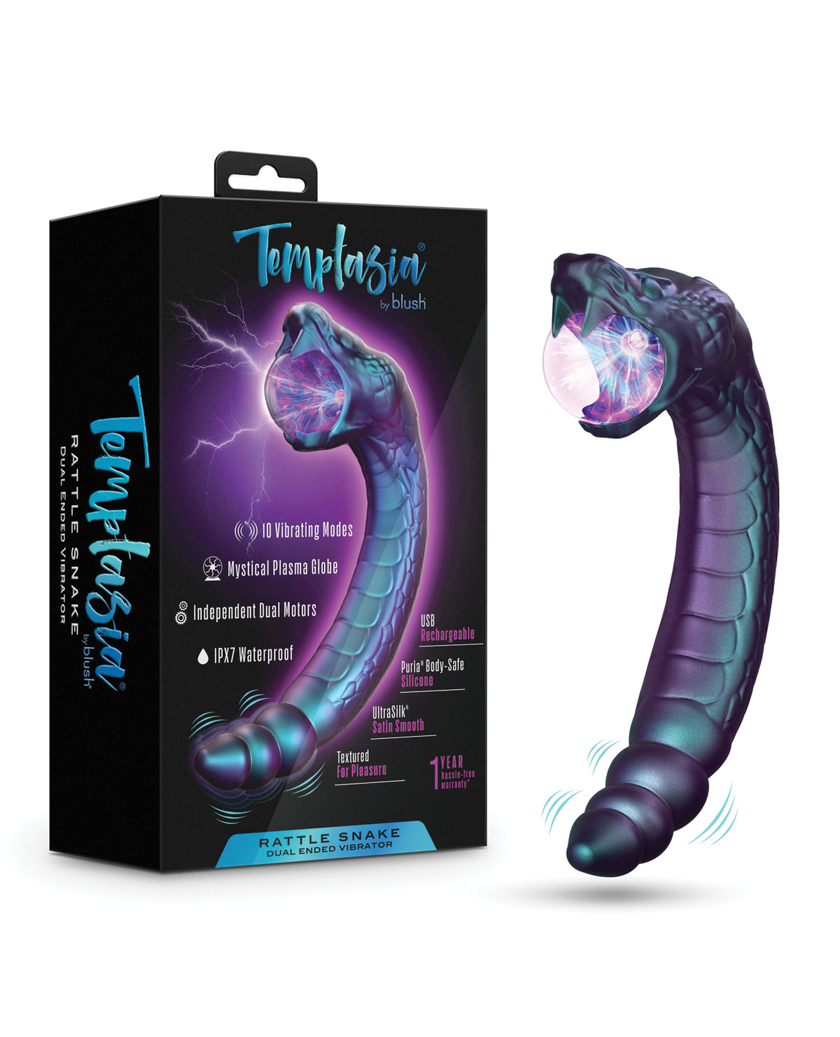 Blush Temptasia Rattle Snake Dual Motor Vibrator With 10 Speed Settings
