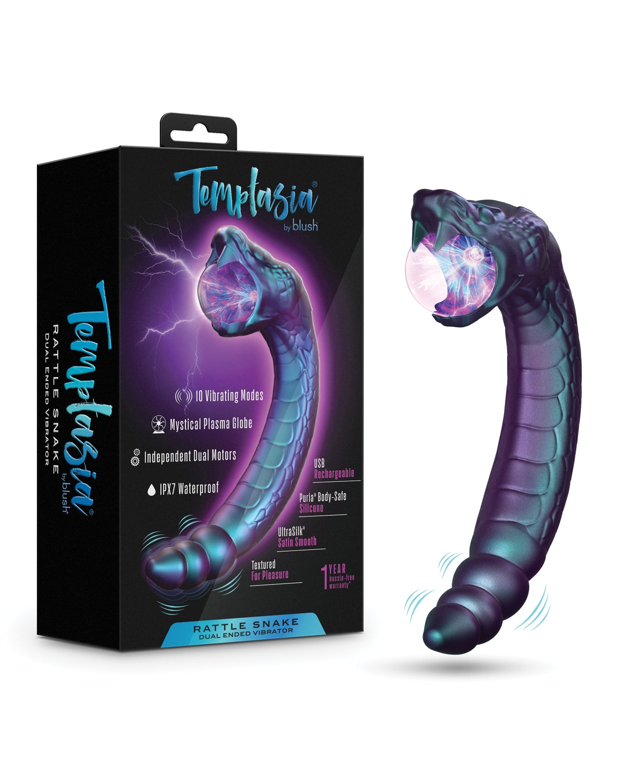 Blush Temptasia Rattle Snake Dual Motor Vibrator With 10 Speed Settings