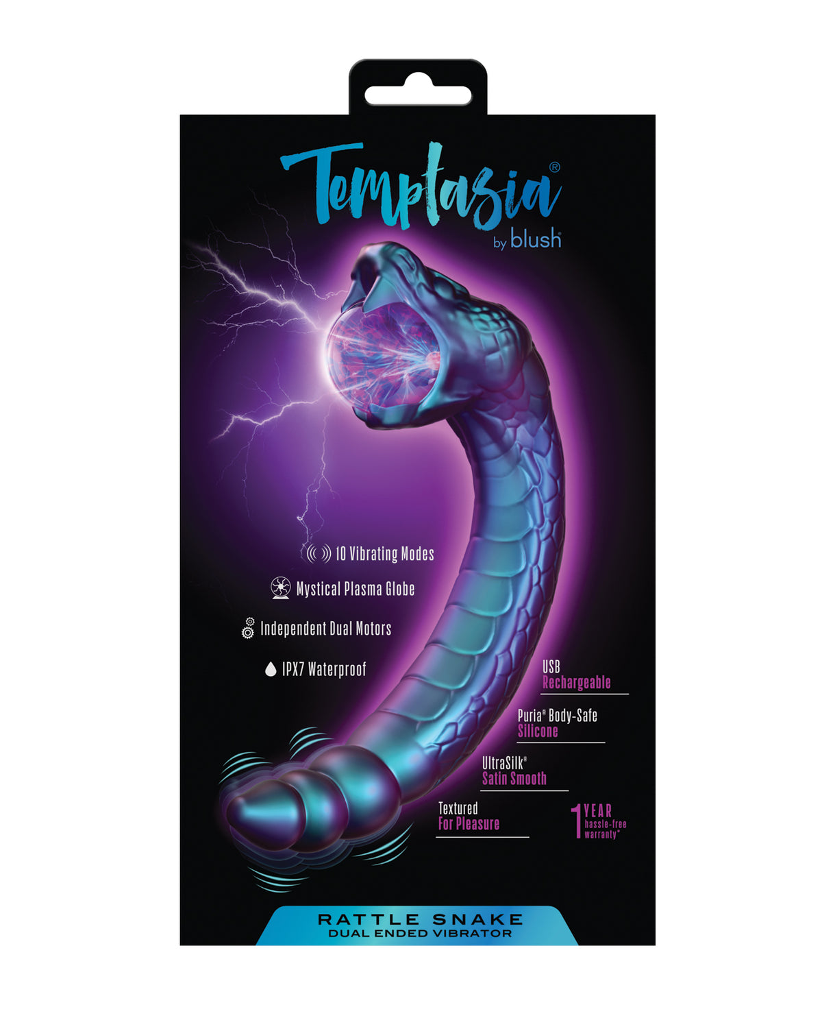 Blush Temptasia Rattle Snake Dual Motor Vibrator With 10 Speed Settings