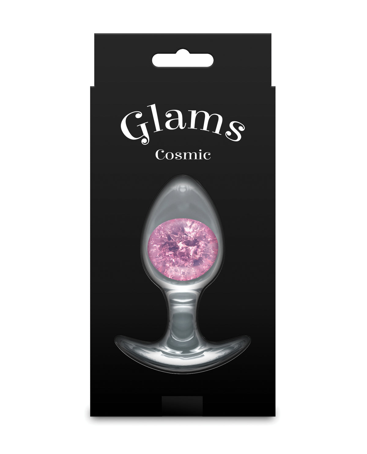 Cosmic Glams middelgrote buttplug van vloeibare siliconen met roze glinsterende glazen knikker