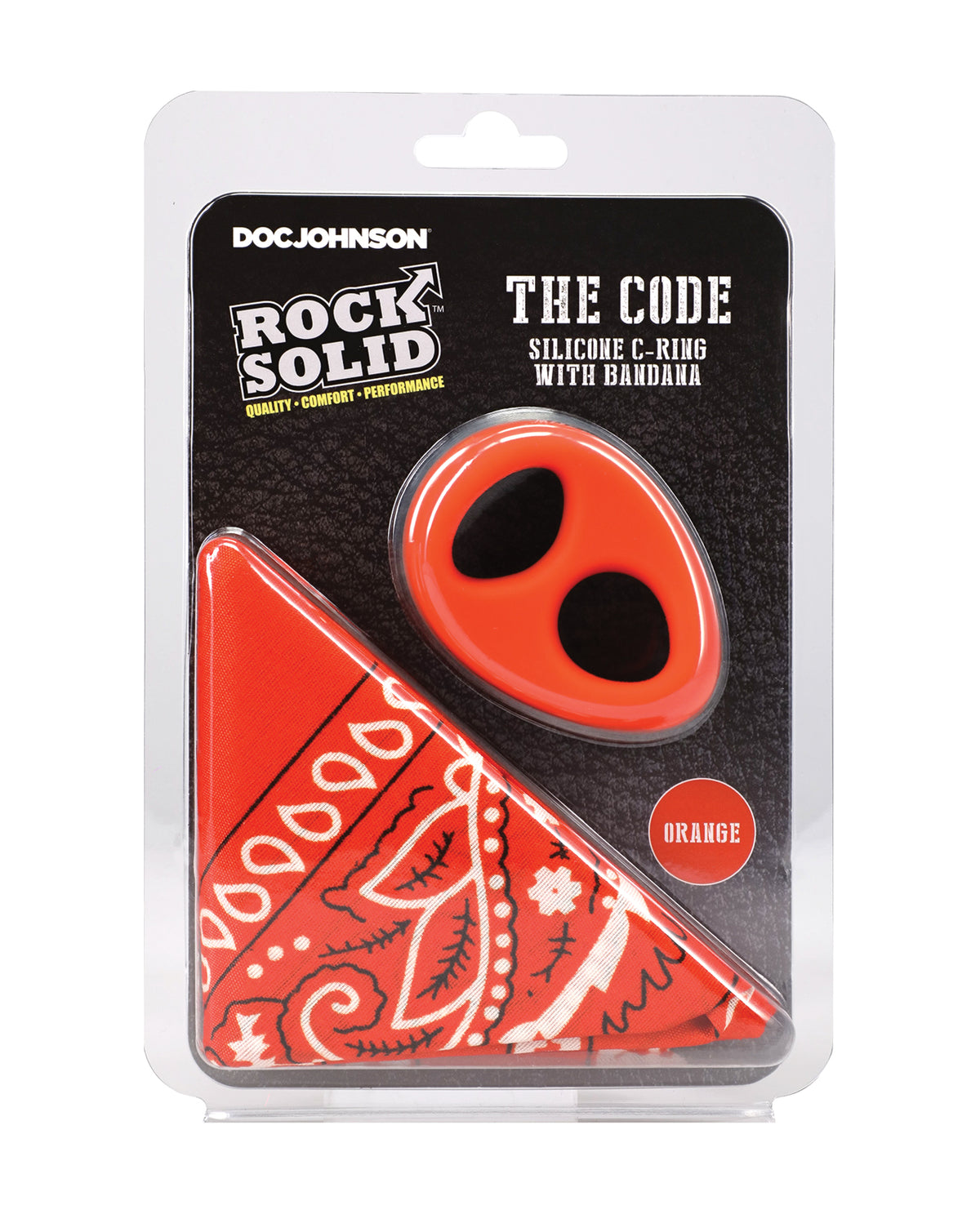 Rock Solid The Code オレンジ ブラック シリコン製コックリング バンダナ付き