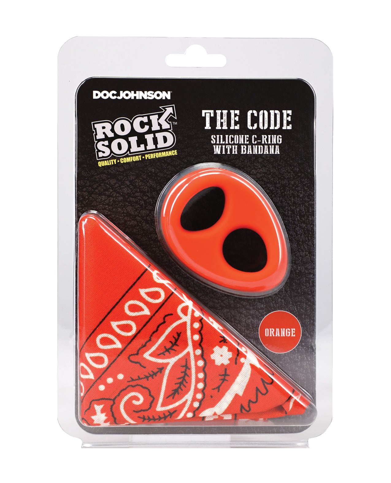 Anillo para el pene de silicona Rock Solid The Code, naranja y negro, con bandana