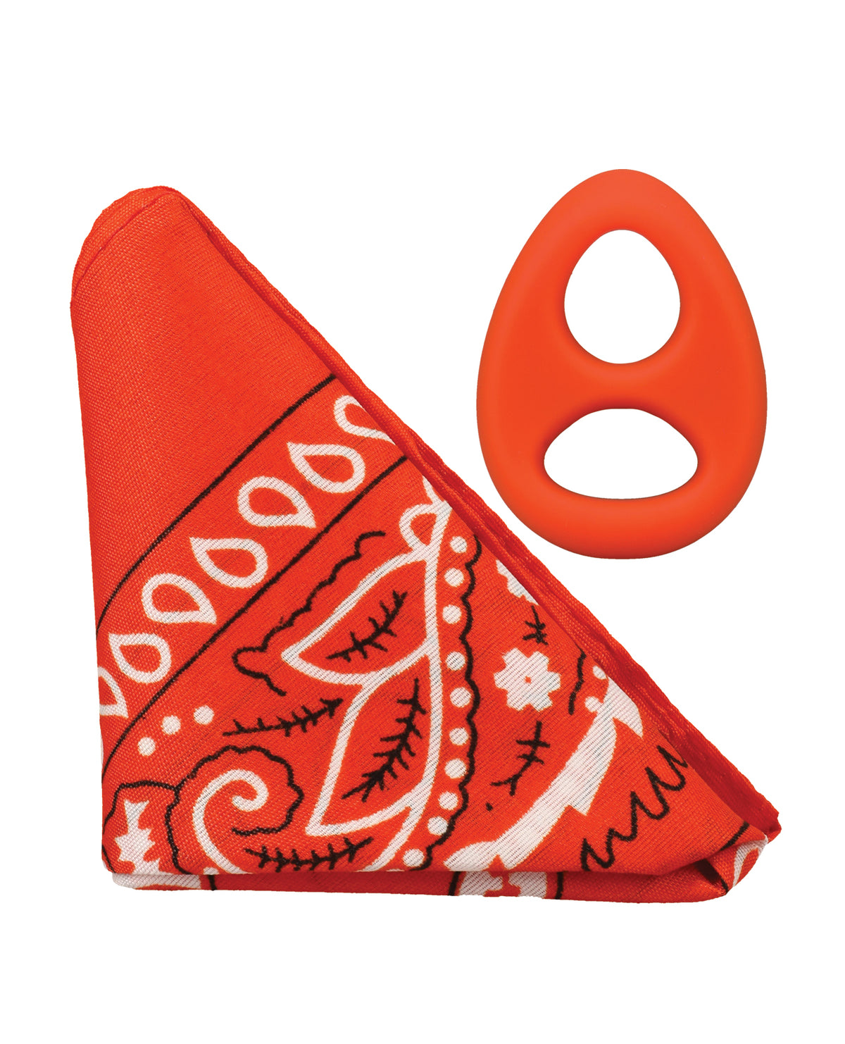 Anillo para el pene de silicona Rock Solid The Code, naranja y negro, con bandana