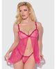 Load image into Gallery viewer, Yvone Pink Lace Babydoll With Openable Cup And G String Two Piece Set
