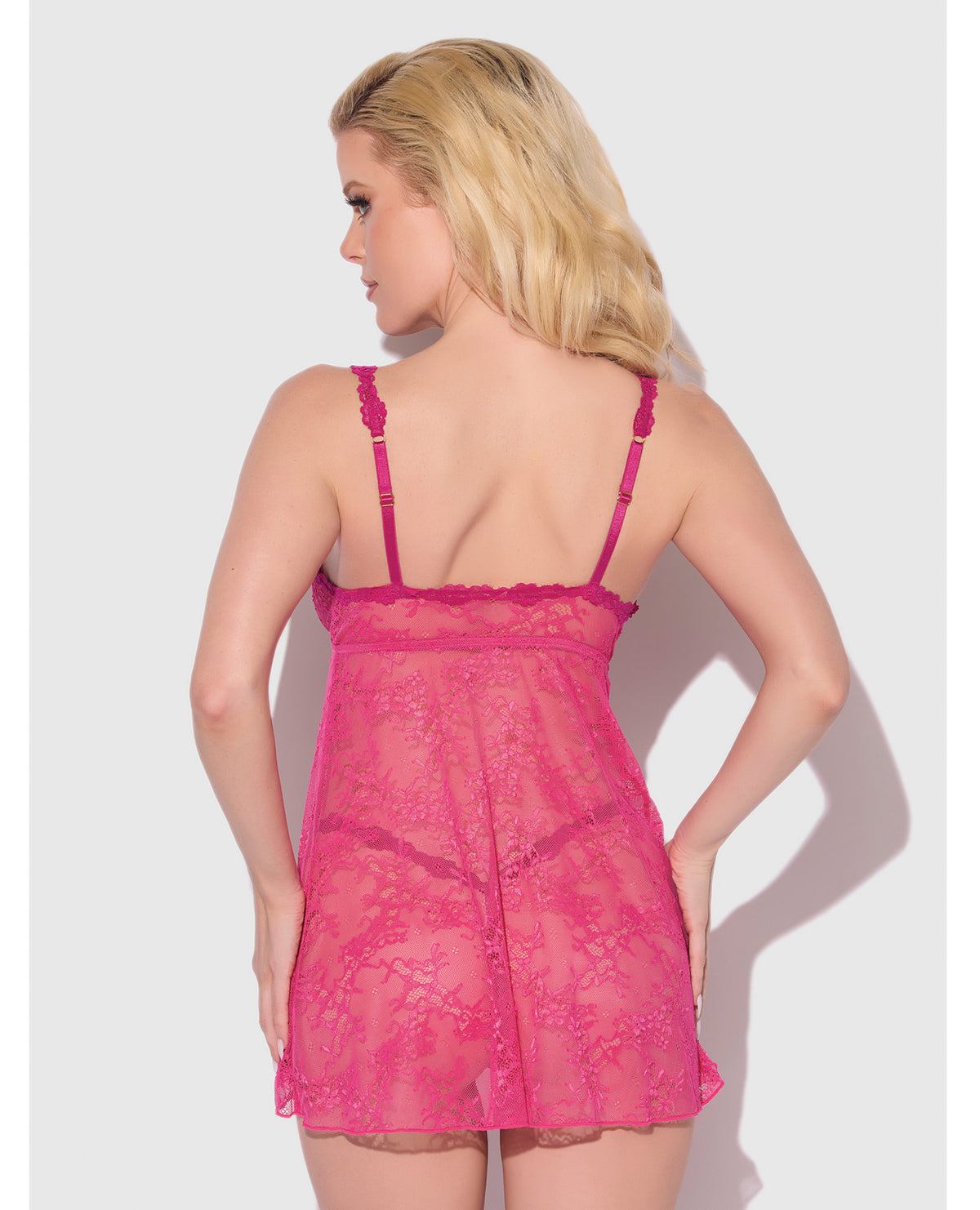 Yvone Pink Lace Babydoll With Openable Cup And G String Two Piece Set
