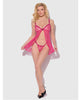 Carica l'immagine nel visualizzatore Galleria, Set babydoll in pizzo Yvone con coppe apribili e perizoma in rosa XL
