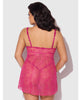 Cargue la imagen en el visor de la galería, Conjunto de dos piezas babydoll de encaje rosa Yvone con copa abatible, talla curva
