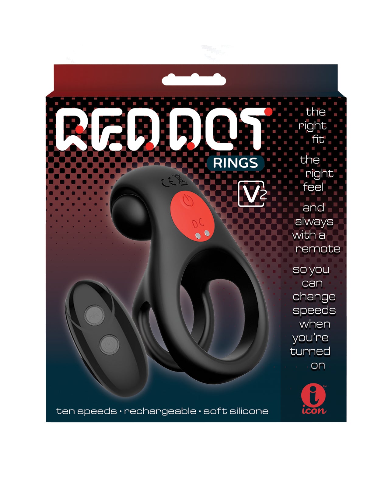 Massive Red Dot Cock Ring V2 With Remote Control Black