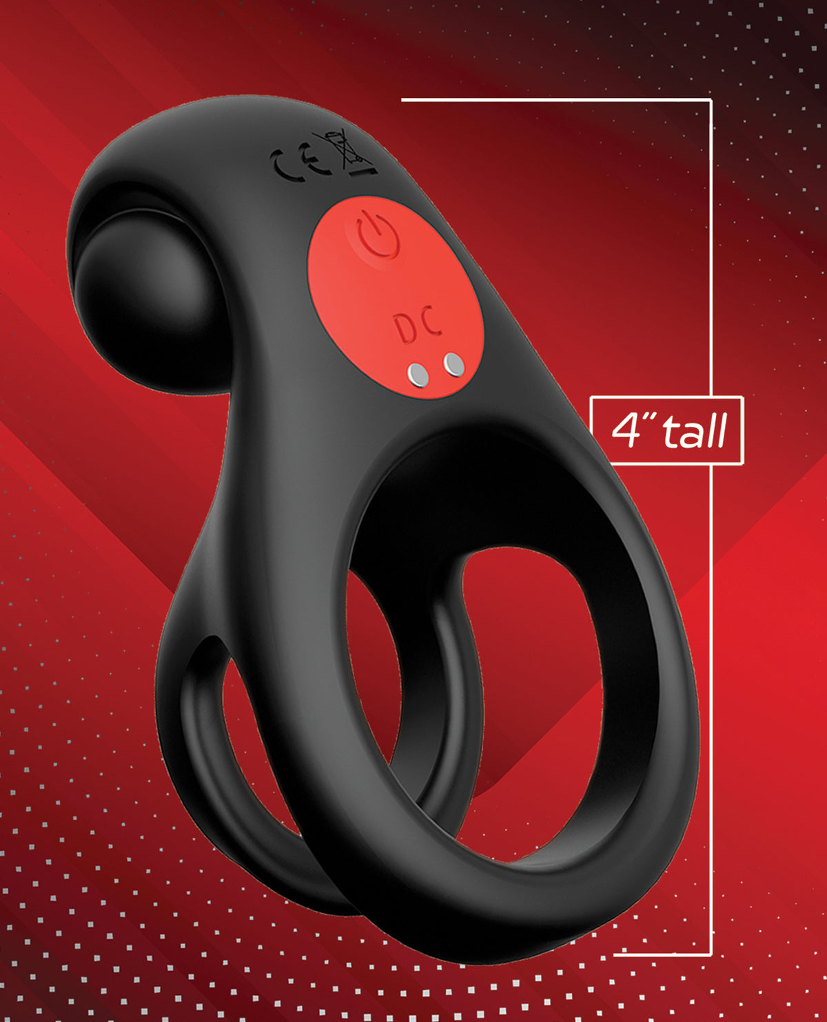Massive Red Dot Cock Ring V2 With Remote Control Black