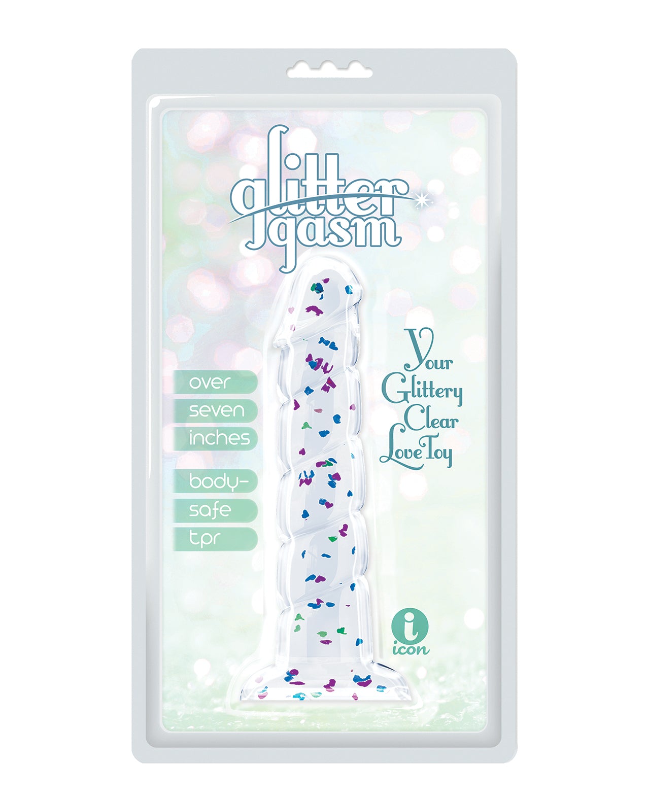 Glittergasm Swirl Dildo Seven Point Five Inch Crystal Glitter Blue Purple Violet