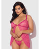Load image into Gallery viewer, Yvone Lace Babydoll Two Piece Set Pink Plus Size G String With Front Closure
