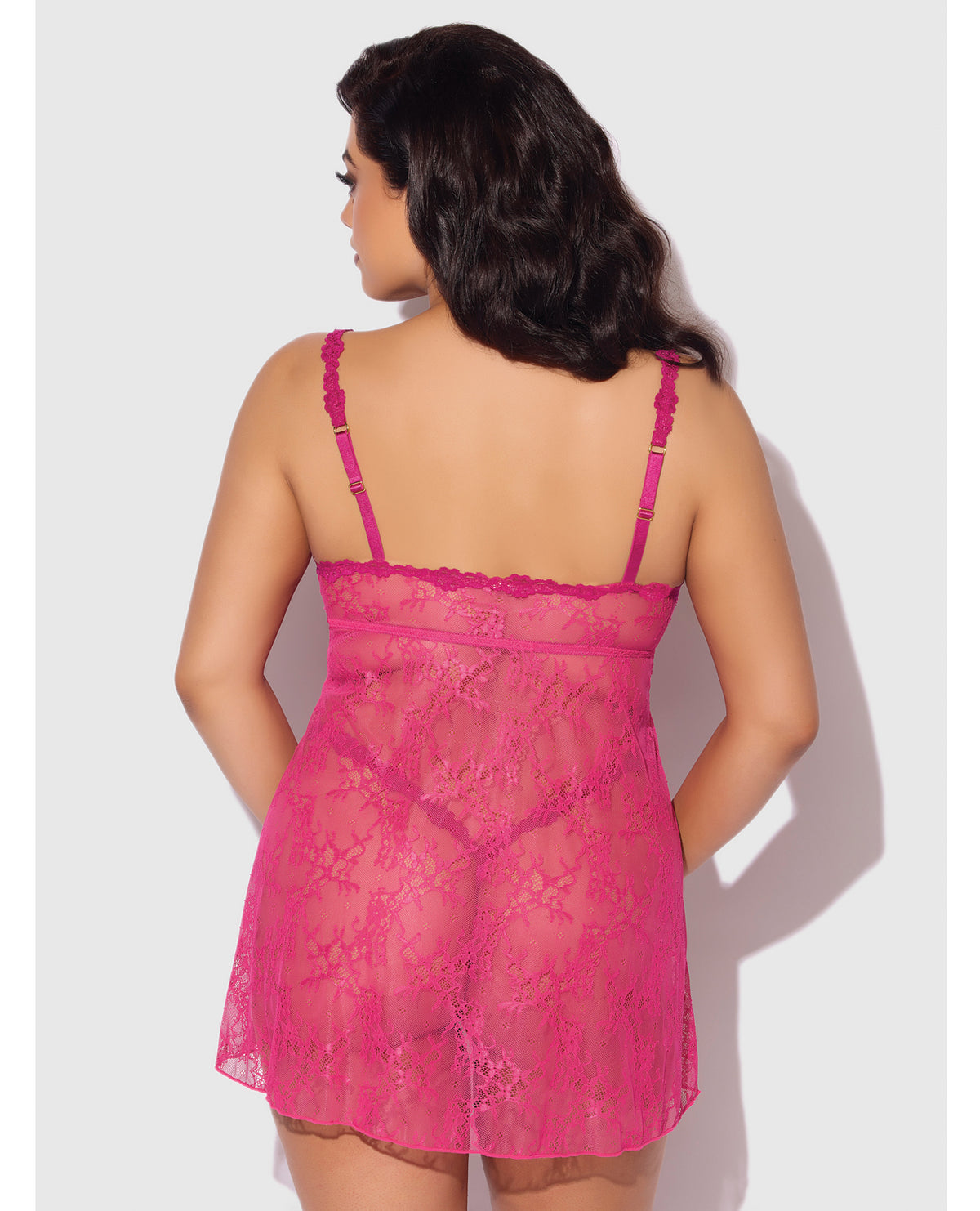 Yvone Lace Babydoll Two Piece Set Pink Plus Size G String With Front Closure