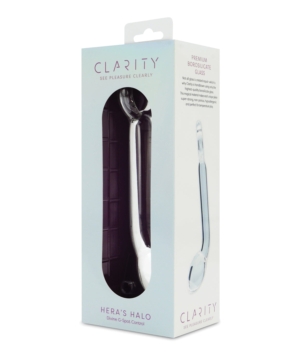 Dildo de vidro borossilicato de 6 Inch com haste curva e cabo polido Hera's Halo