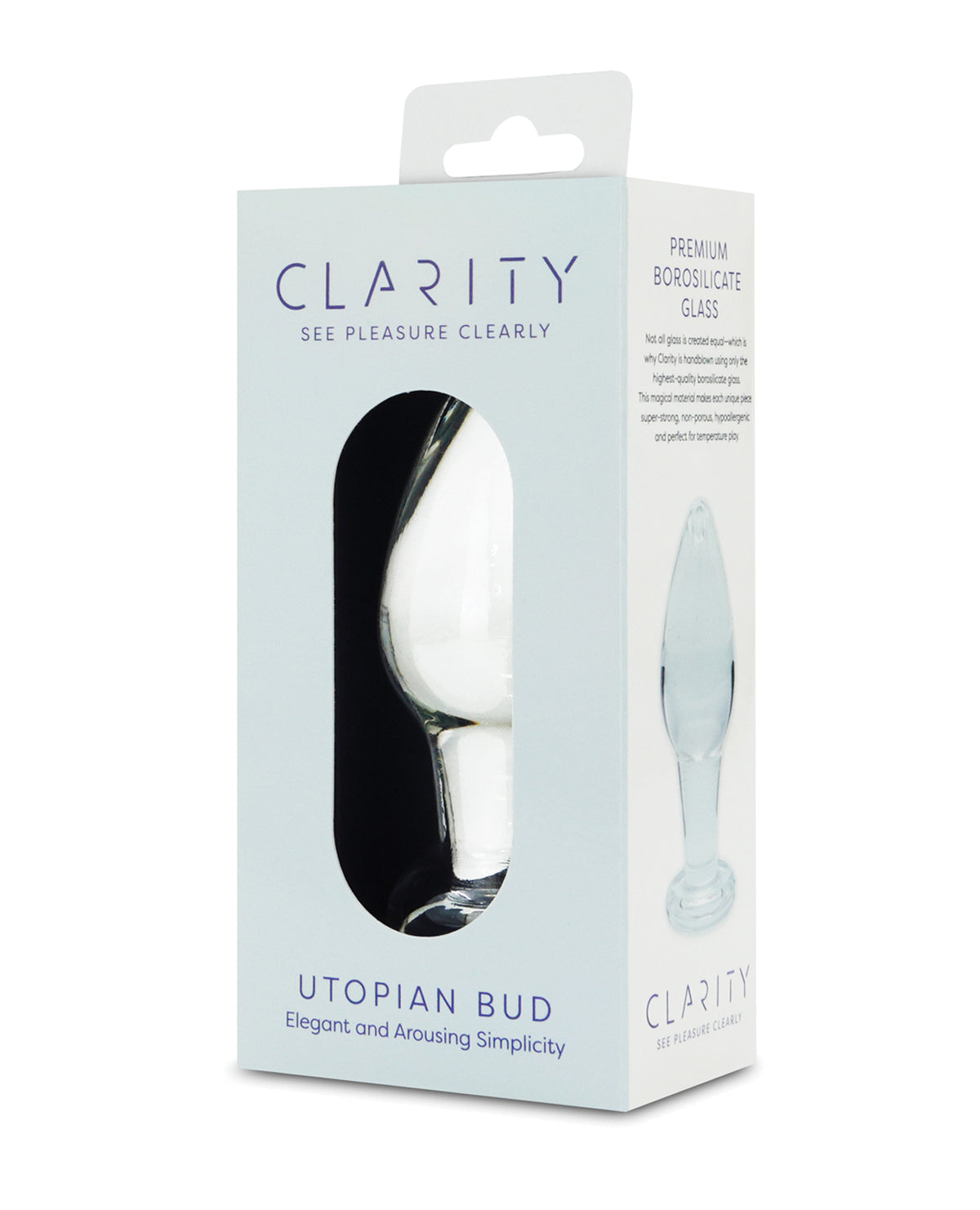 Plug anal en verre premium Clarity avec extrémité en forme de bourgeon utopique, design conique en borosilicate