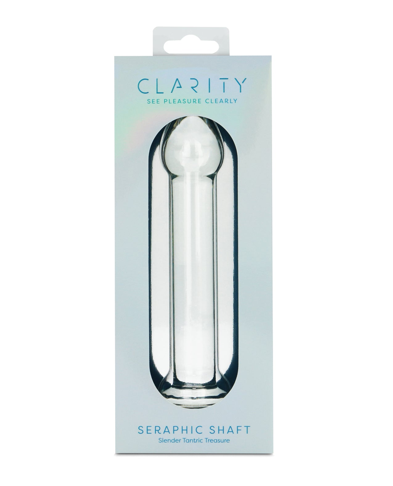 Dildo in vetro trasparente premium Seraphic Serenade, stile compatto ed elegante