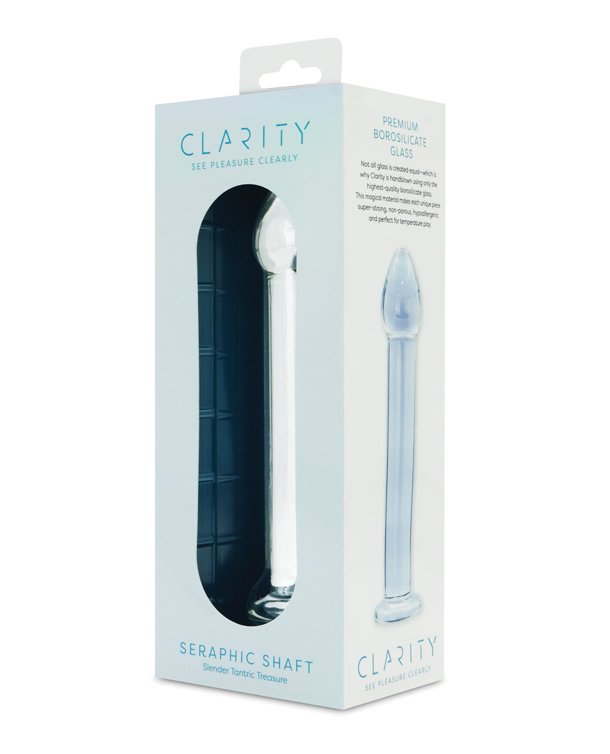Dildo in vetro trasparente premium Seraphic Serenade, stile compatto ed elegante