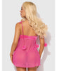 Cargue la imagen en el visor de la galería, Conjunto de lencería rosa de malla con marabú, babydoll y tanga
