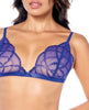 Carregar imagem no visualizador da Galeria, Conjunto de 3 peças para ela, com bralette de renda azul-safira, cinta-liga e calcinha

