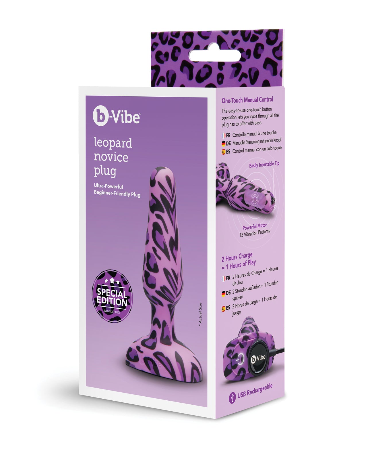 B Vibe Leopard Novice Rechargeable Silicone Plug Featuring 15 Vibrations