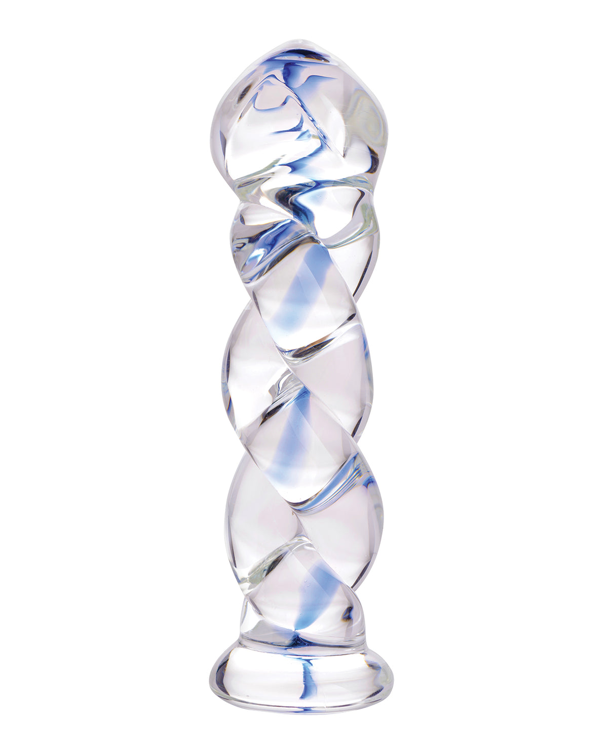 Dildo in vetro ritorto Prisms Soma con vortice blu indaco trasparente