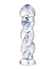 Carica l'immagine nel visualizzatore Galleria, Dildo in vetro ritorto Prisms Soma con vortice blu indaco trasparente
