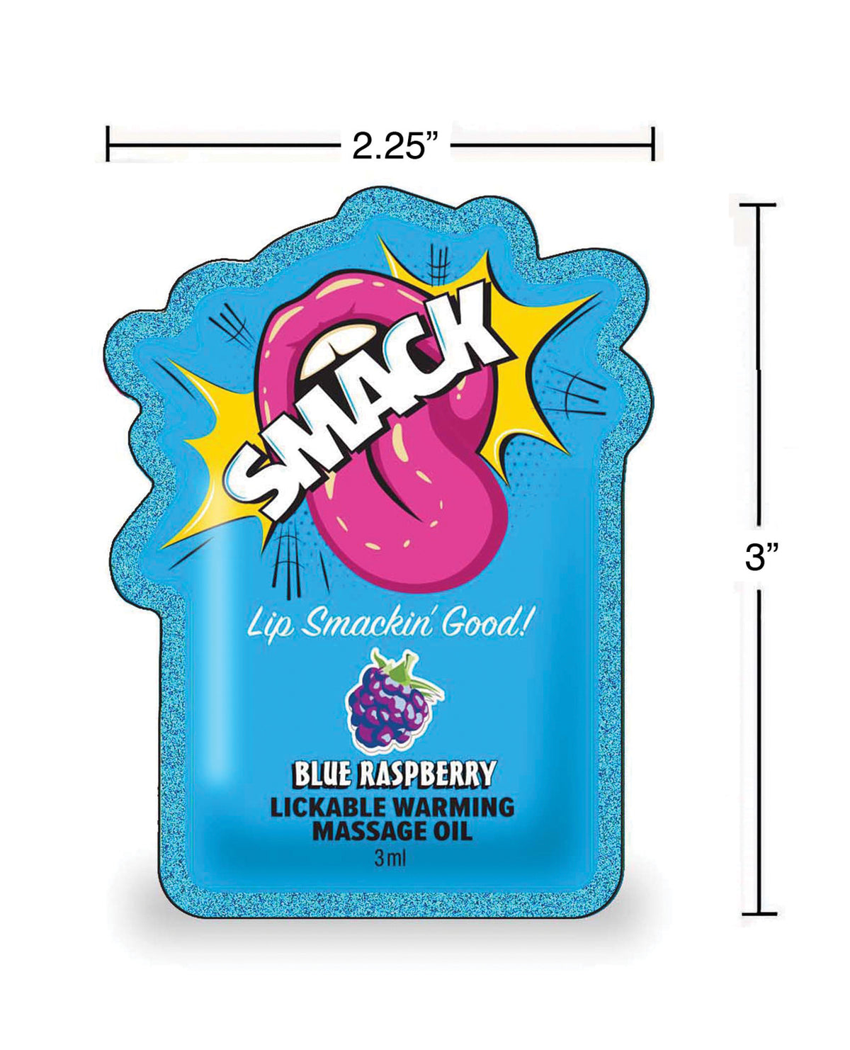 Smack Lickable rozgrzewający olejek do masażu o smaku niebieskiej maliny, saszetka 3 ml, ekspozytor z 36 sztukami