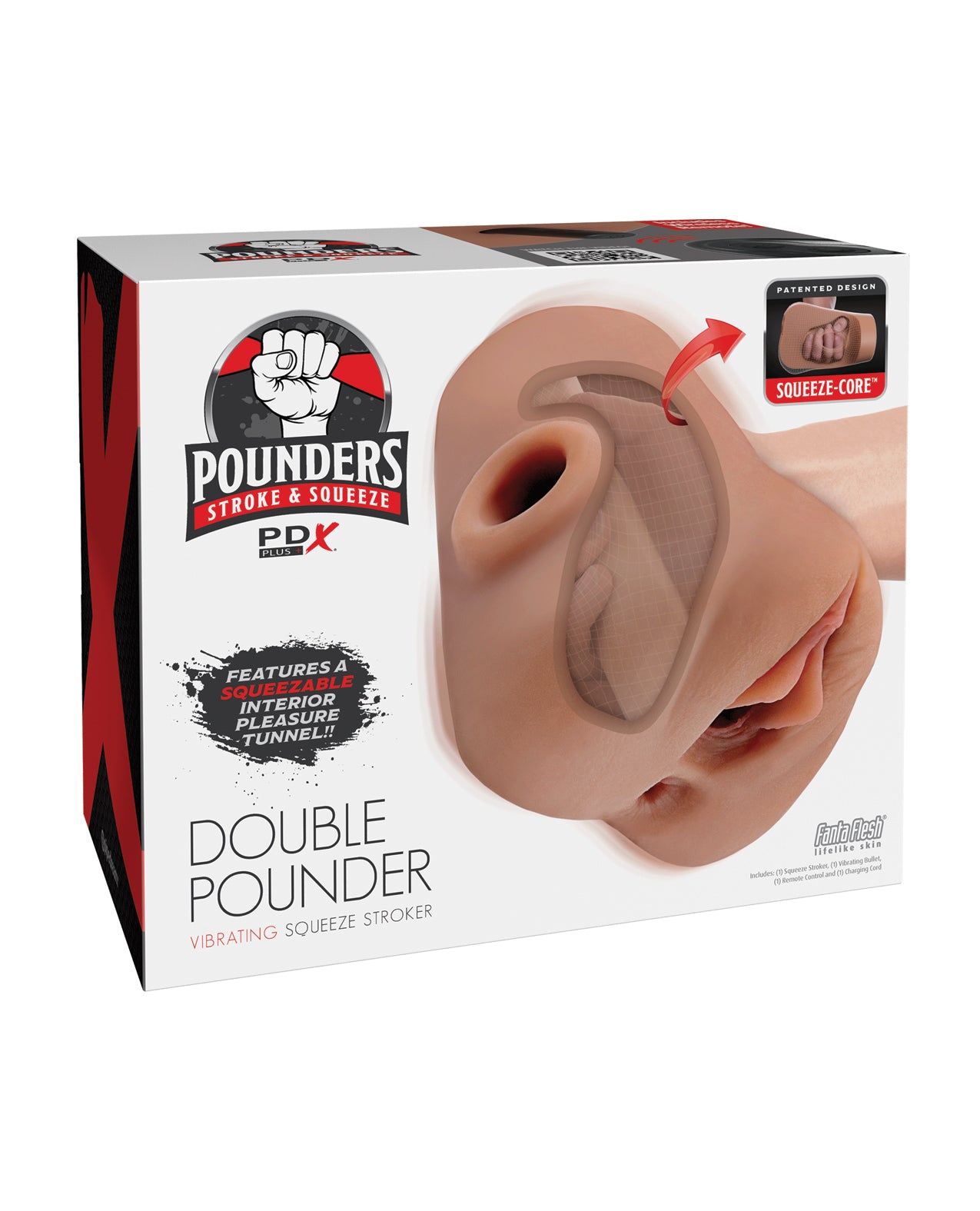 Masturbator PDX Plus Double Pounder cu vibrații, strângere și miez