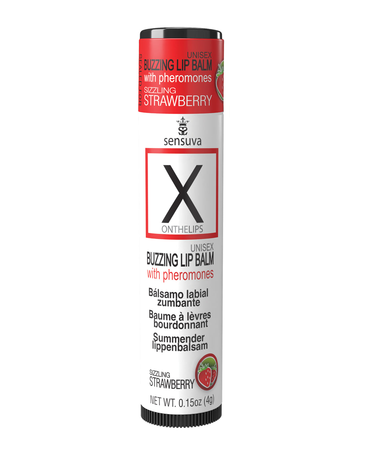 Sensuva aardbeienlippenbalsem met feromonen en vibratie voor koppels