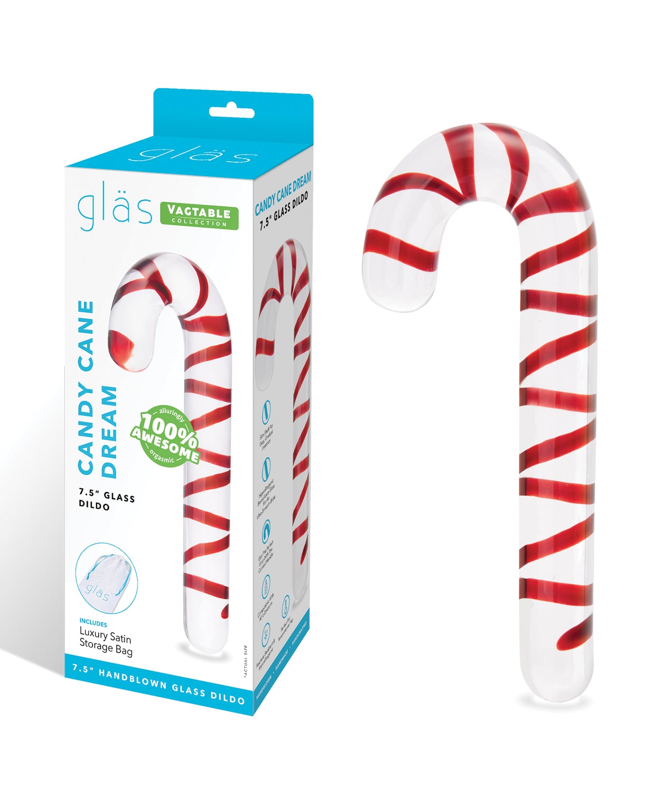 Dildo de vidrio con forma de bastón de caramelo, 7.5 pulgadas, diseño Dream, juguete para el placer adulto