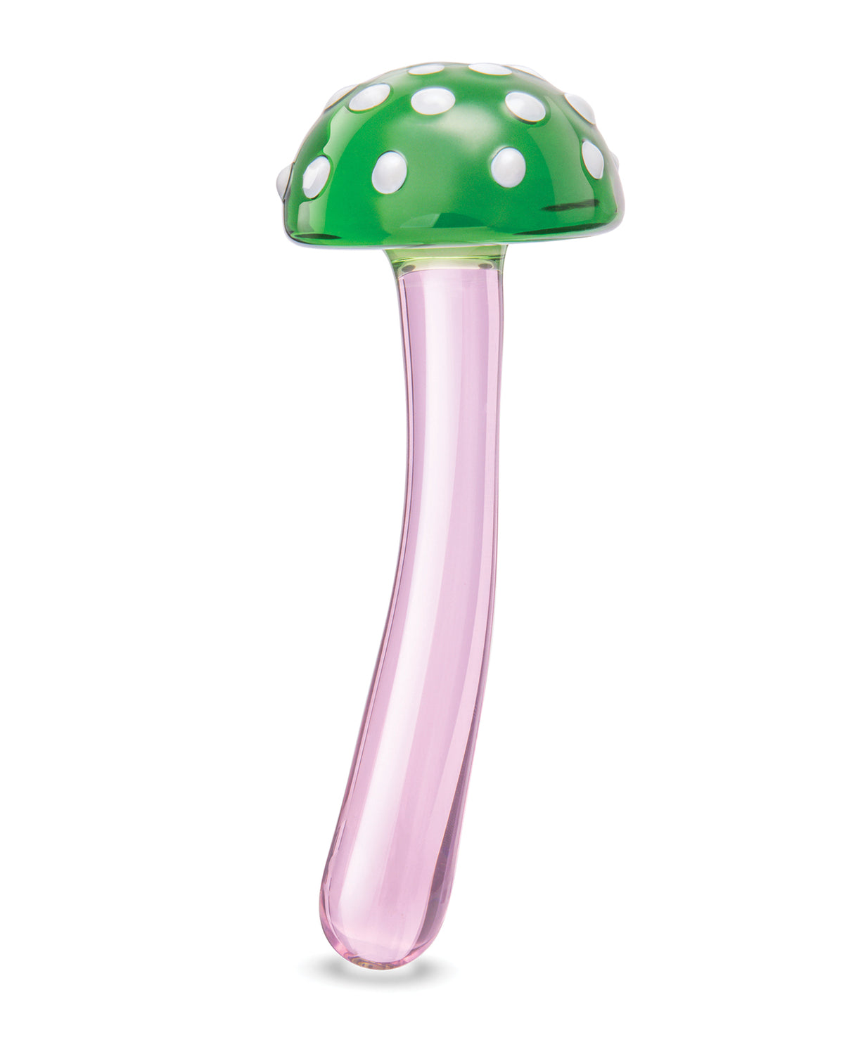Handgeblazen glazen dildo in de vorm van een toverpaddenstoel, zeven en een halve inch