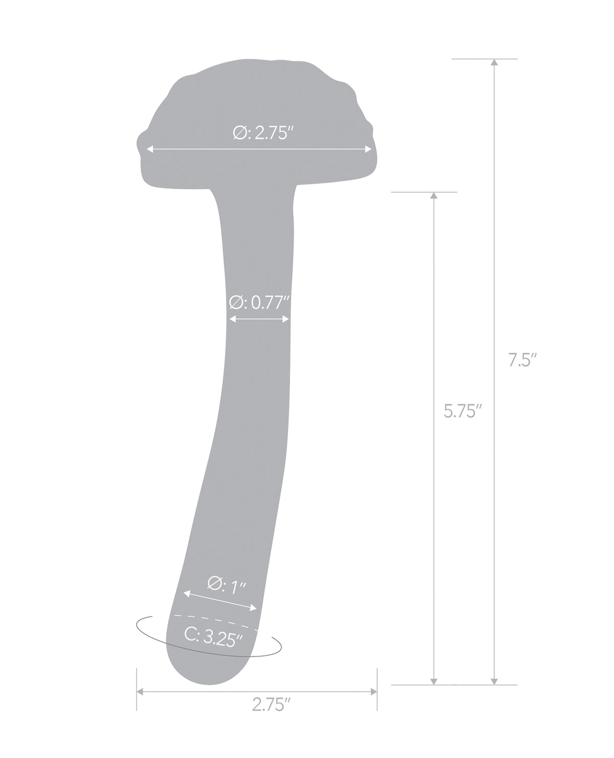 Handgeblazen glazen dildo in de vorm van een toverpaddenstoel, zeven en een halve inch