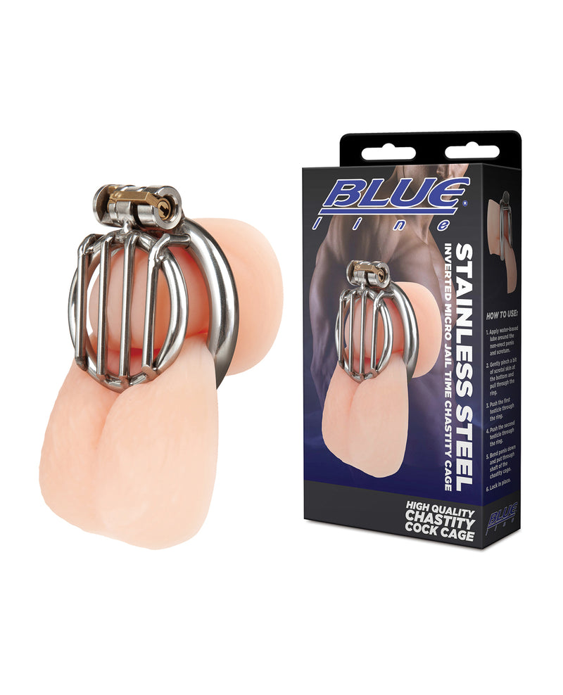 Indlæs billede i gallerifremviser, Kyskhedsbur til mænd i rustfrit stål, omvendt mikromodel med sikkerhedslås til fængsling
