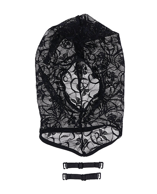 Capucha de cobertura completa Sex And Mischief Hush, de encaje transparente, con correas desmontables
