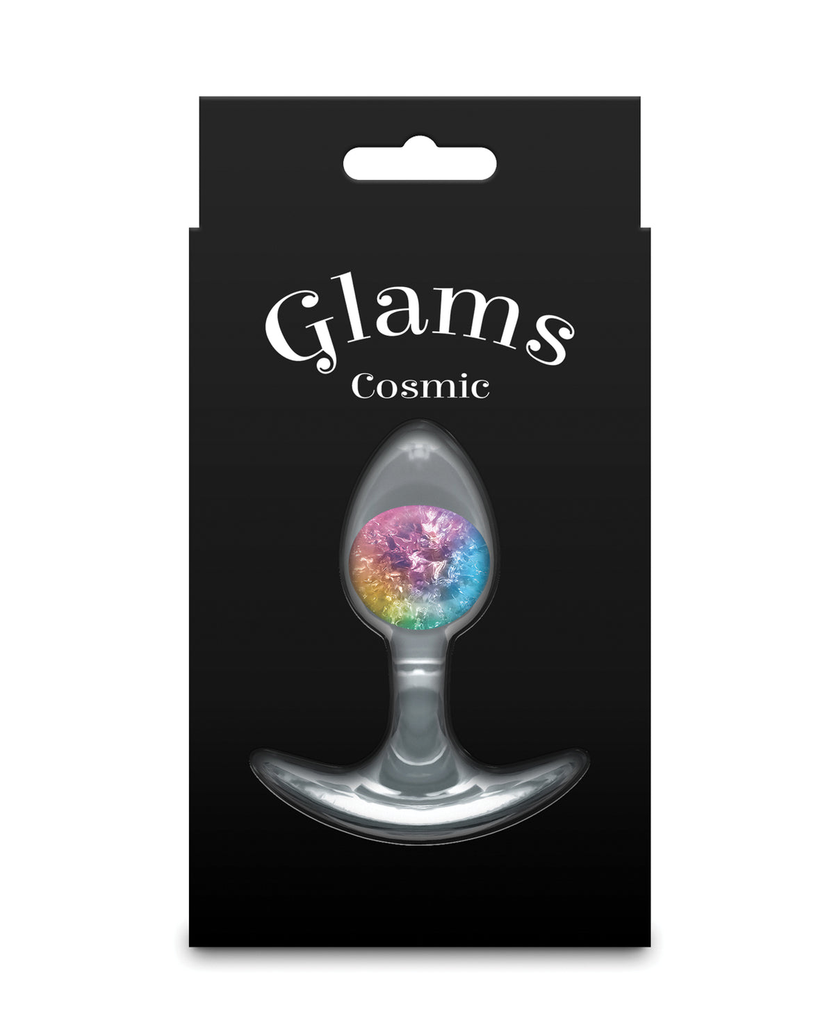 Cosmic Glams -merkkinen pieni nestemäisestä silikonista valmistettu anaalitappi, jossa on kimalteleva sateenkaaren värinen lasikuula